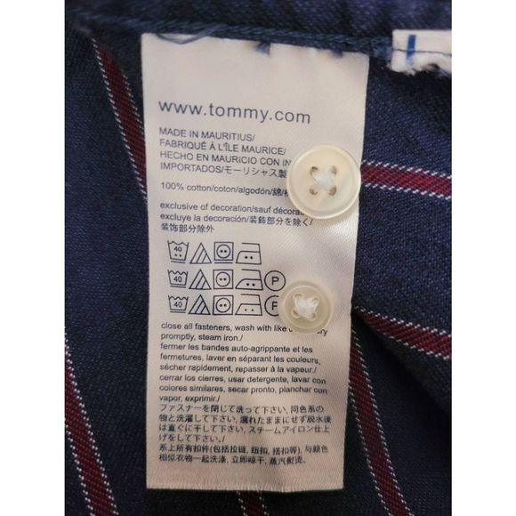 Tommy Hilfiger Stripped Button Down Shirt Mens Size XL Slim Fit Blue Red Preppy - Picture 5 of 5